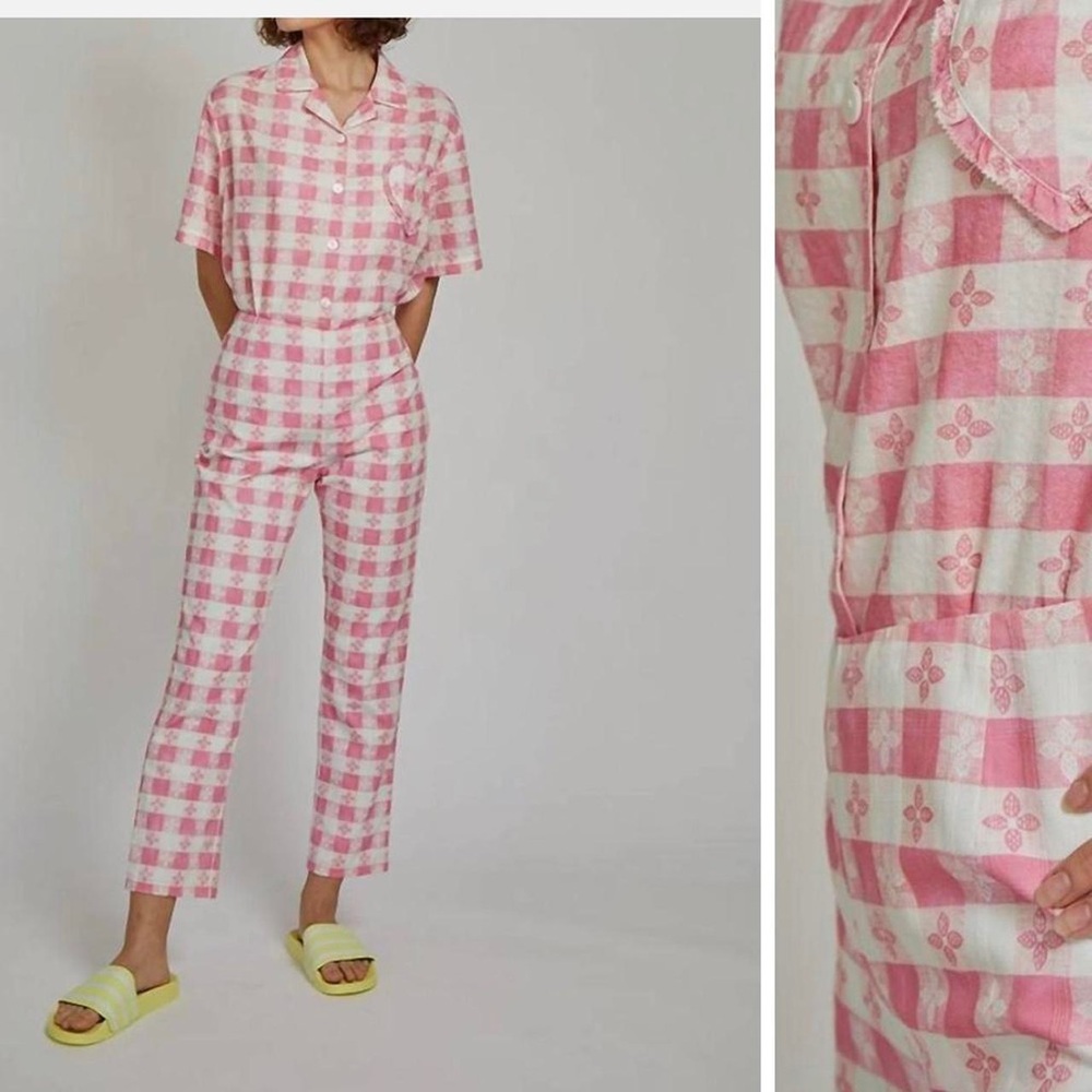 Rachel Antonoff Birdie Pant pink and white checkered pant